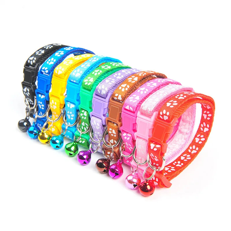 Cute Bell Collar For Cats and Dogs - Pawprint Design - Multi Colors