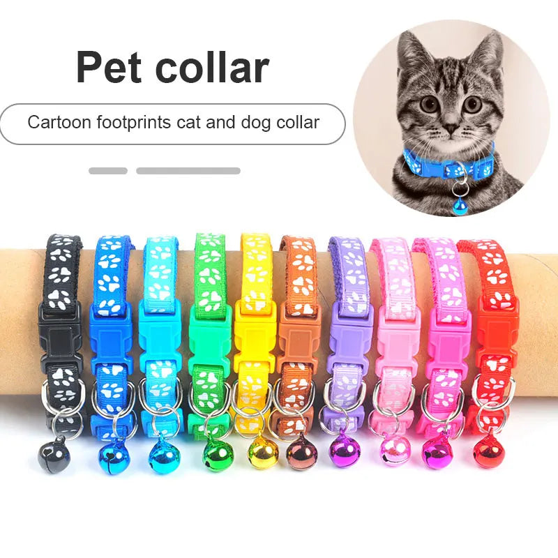 Cute Bell Collar For Cats and Dogs - Pawprint Design - Multi Colors