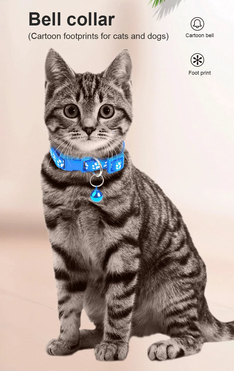 Cute Bell Collar For Cats and Dogs - Pawprint Design - Multi Colors